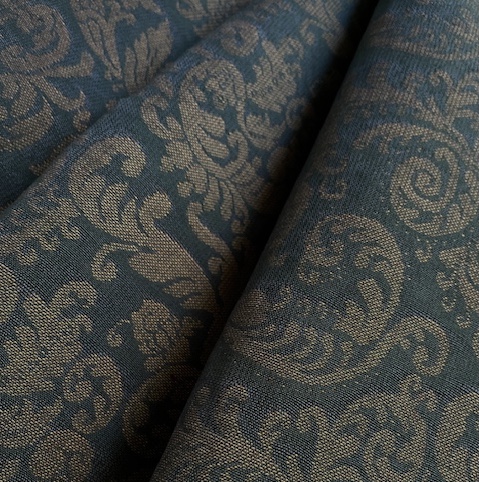 Bild 1 von Gobelin Jacquard - Dirndlstoff  gewebt  Ornamentmuster - dunkles petrolblau senfgelb - 190 cm