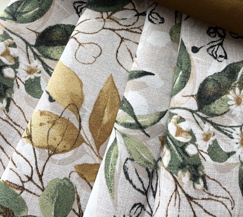 Bild 1 von Trachten Dirndl Canvas Stoff - knitterarm - Blumenmuster - senfgelb grün  - 190 cm