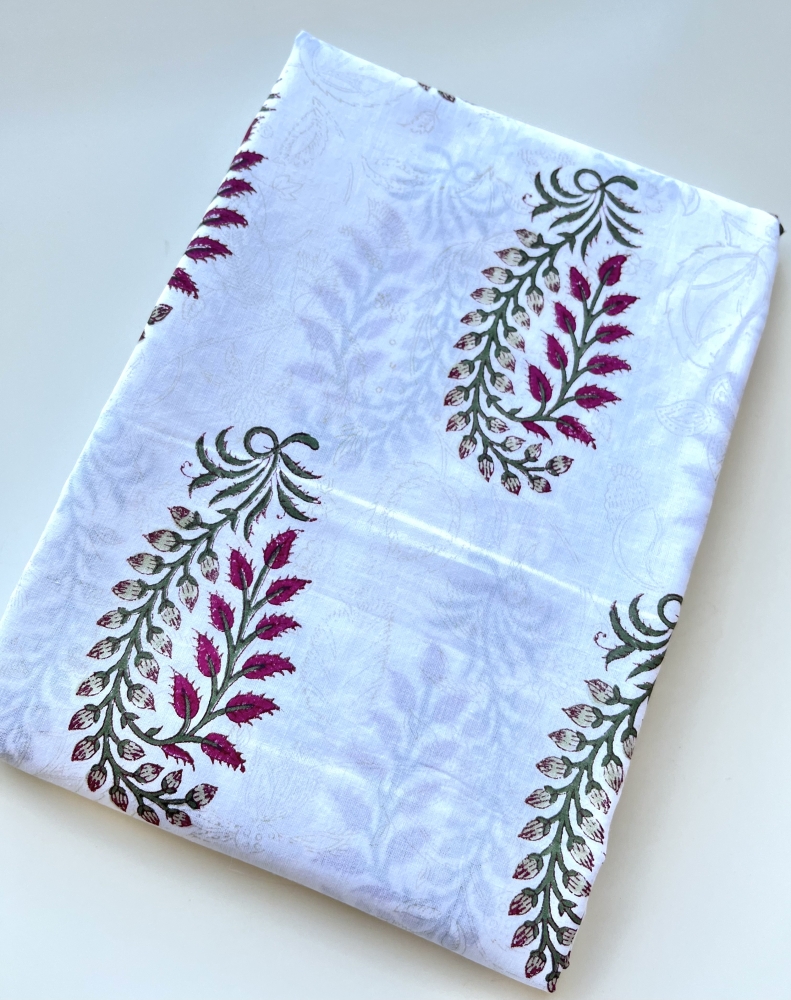 Bild 1 von Reststück Baumwollstoff - Indien  - blockprint Handdruck Blumen - 190 cm