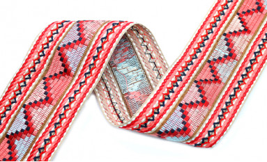 Bild 1 von Borte Jacquardband Zierborte - rot rosa elfenbein 7 cm breit