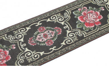 Bild 1 von Rest Borte Jacquardband Goblin Zierborte - Blume mahagoni altrosa - 9 cm breit 74 cm