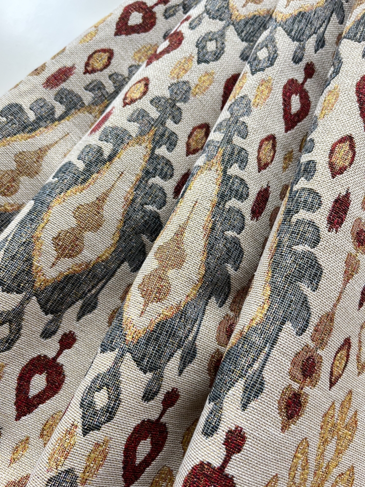 Bild 1 von Gobelin Jacquard - Dirndlstoff  gewebt  Ornamentmuster - beige senfgelb weinrot - 190 cm