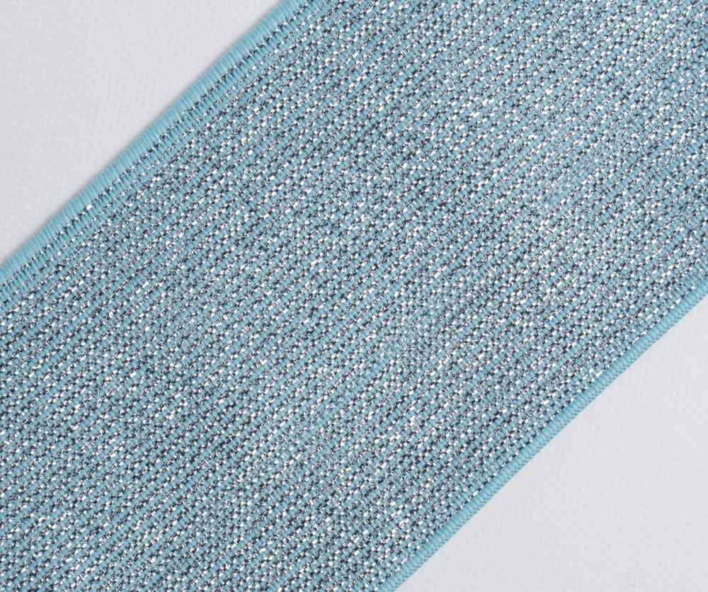 Bild 1 von Gummiband für Trachtengürtel - aqua silber lurex 7 cm  - Dirndlgürtel elastisch