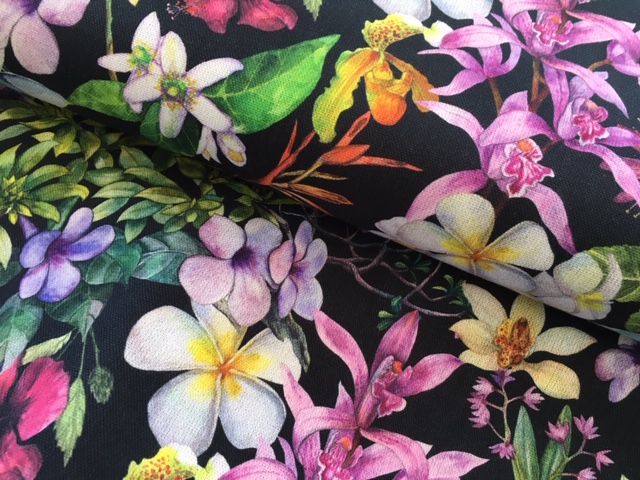 Bild 1 von Trachten Dirndl Stoff - knitterarm - Blumen - schwarz - 50 cm