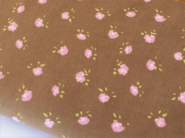Bild 1 von Feincord / Samt Samtcord - Blumen taupe rosa grün - 50 cm