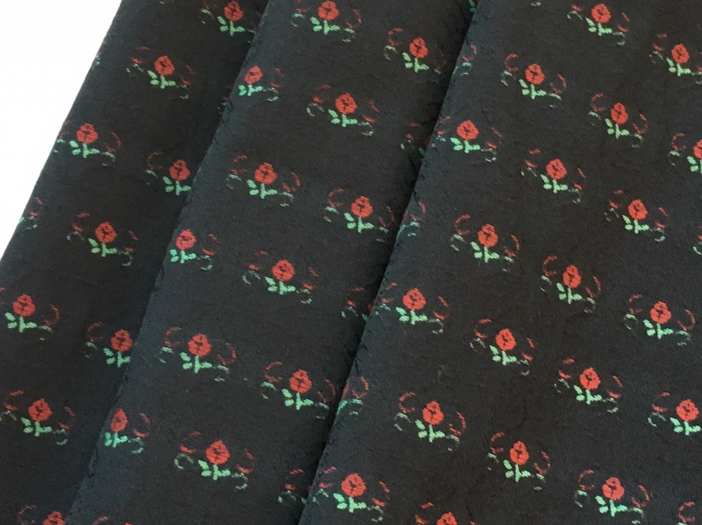 Bild 1 von Jacquard - Dirndlstoff Johanna gewebt Blumen  - knitterfrei- schwarz rot grün - 50 cm