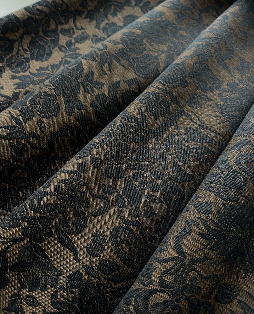 Bild 1 von Reststück Jacquard knitterfrei Blumenmuster - dunkelbraun schokolade schwarz  - 100 cm