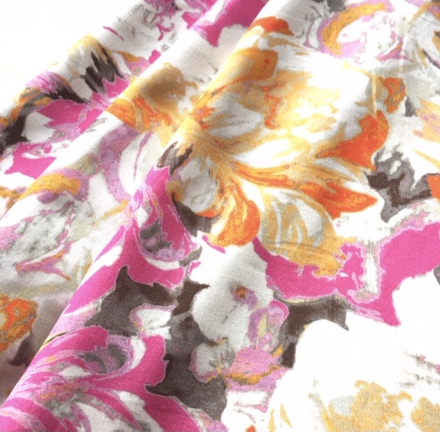 Bild 1 von Reststück Viskosestoff - Blumen  creme beige beere orange -  190 cm