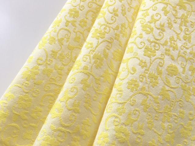 Bild 1 von Reststück Jacquard Mischgewebe knitterfrei Blumenmuster - creme zitronengelb - 240 cm