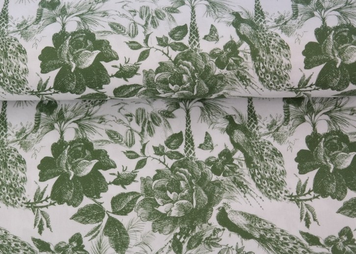 Bild 1 von Dirndl Stoff Blumen - weiß olivgrün -  50 cm