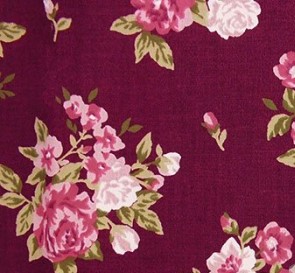 Bild 1 von Dirndl Stoff Baumwollsatin Blumen - weinrot rosa grün - 50 cm