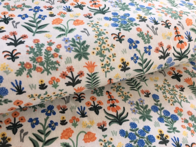 Bild 1 von Baumwollstoff - Blumen  - creme zartgrün marille blau - 50 cm