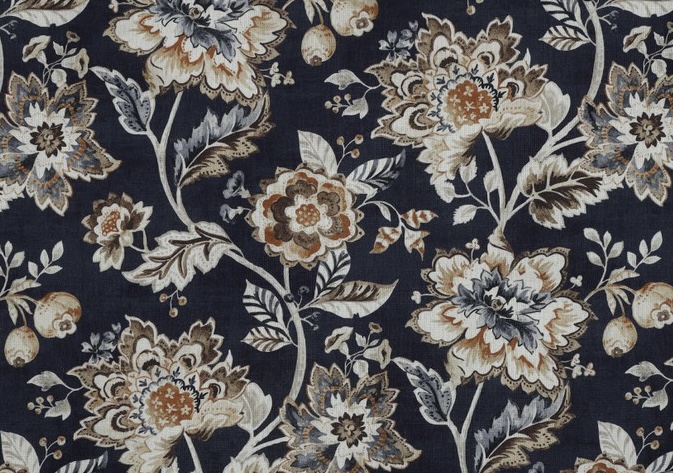 Bild 1 von Trachten Dirndl Stoff  Baumwolle Finja - knitterarm - Blumen - dunkelblau kupfer creme - 50 cm