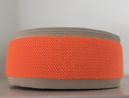Bild 1 von Gummiband für Trachtengürtel - 4,5 cm  - beige neon orange Streifen - Dirndlgürtel elastisch gewebt