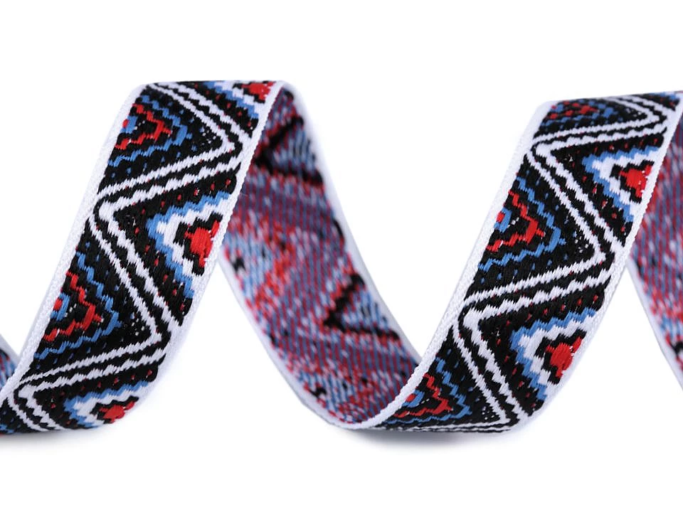 Bild 1 von Borte Jacquardborte Webband Band  - 20 mm breit - rot blau schwarz