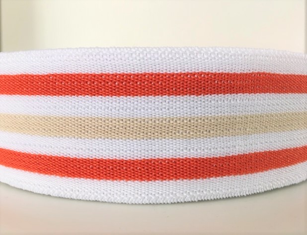 Bild 1 von Gummiband für Trachtengürtel - 4 cm  - weiß orange creme Streifen - Dirndlgürtel elastisch gewebt