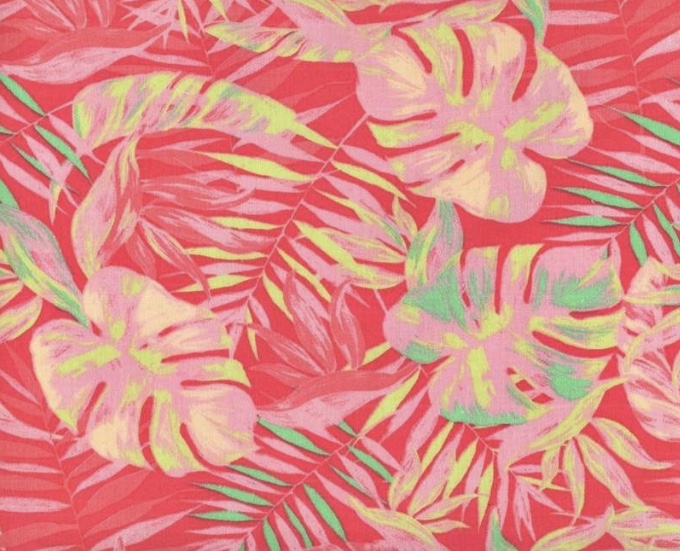 Bild 1 von Baumwollstoff Voile - Blumen  - korallenrot  pink grün rosa  - 50 cm