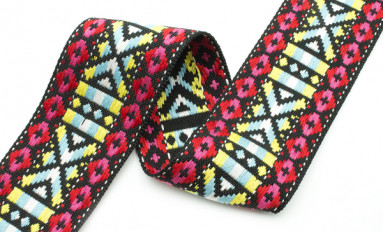 Bild 1 von Borte Jacquardborte Webband Band  - 50 mm breit - schwarz beere rosa gelb blau