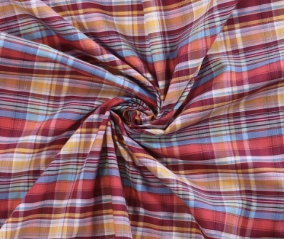 Bild 1 von Reststück Mischgewebe knitterfrei  - Karomuster -  rot ziegel blau -  95 cm