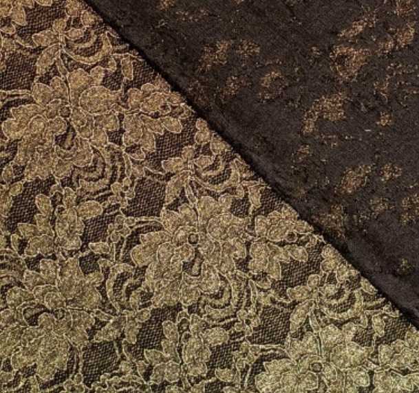Bild 1 von Spitze Blumen Schürzenstoff  lace - leicht dehnbar  - schwarz gold  - 50 cm