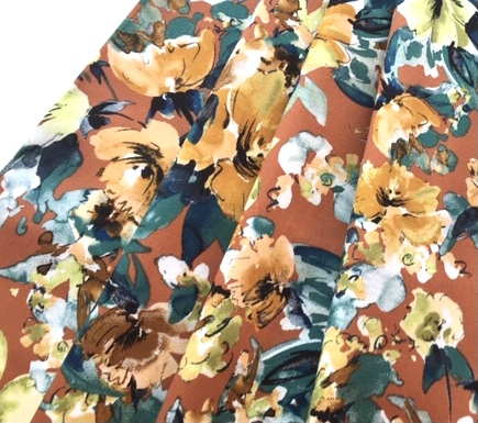 Bild 1 von Reststück Baumwollsatin Stretch - Blumen  cognac petrol grün - 200 cm