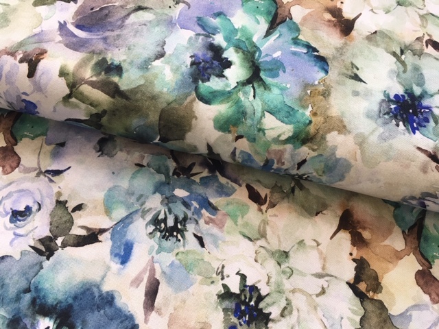 Bild 1 von Trachten Dirndl Stoff  Baumwolle Marina - knitterfrei - Blumen - blau grün petrol - 50 cm