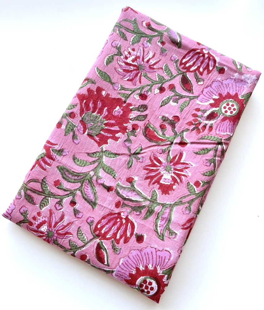 Bild 1 von Baumwollstoff - Indien  - blockprint Handdruck Blumen wassermelonen-pink rot grün  - 50 cm