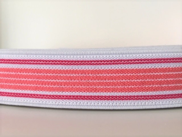 Bild 1 von Gummiband für Trachtengürtel - 2 cm  - weiß koralle pink Streifen - Dirndlgürtel elastisch gewebt