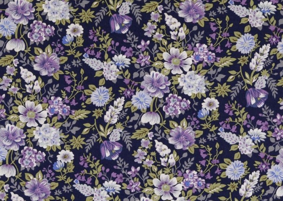 Bild 1 von Reststück Dirndl Stoff Blumen - dunkelblau flieder grün   - 215 cm