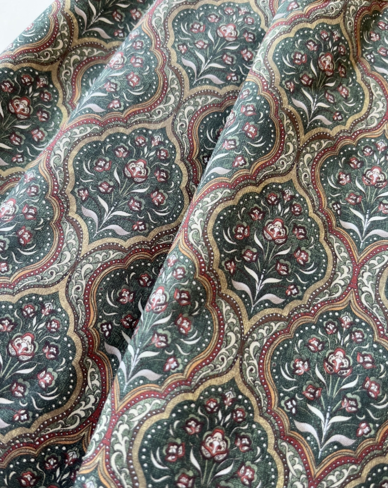 Bild 1 von Trachten Dirndl Baumwolldruck  - Blumen Ornamente  - Grüntöne  - 180 cm
