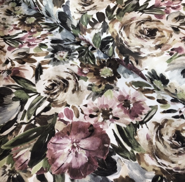 Bild 1 von Trachten Dirndl Stoff  Baumwolle Marta - knitterfrei - Blumen - creme braun grün  - 50 cm