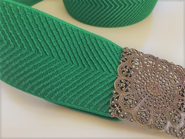 Bild 1 von Gummiband für Trachtengürtel - 5 cm  - grün Fischgrat Dirndlgürtel elastisch gewebt