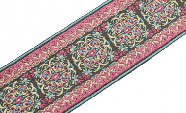 Bild 1 von Borte Jacquardband Goblin Zierborte - schoko altrosa gold hellblau - 8 cm breit