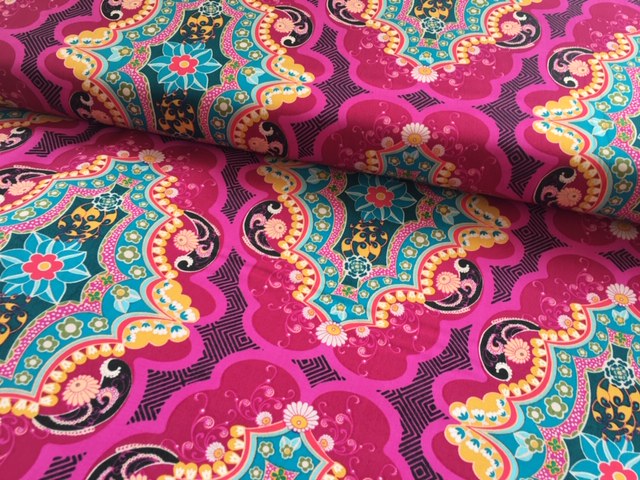 Bild 1 von Baumwollstoff - Blumen  - pink türkis beere  lila - 50 cm