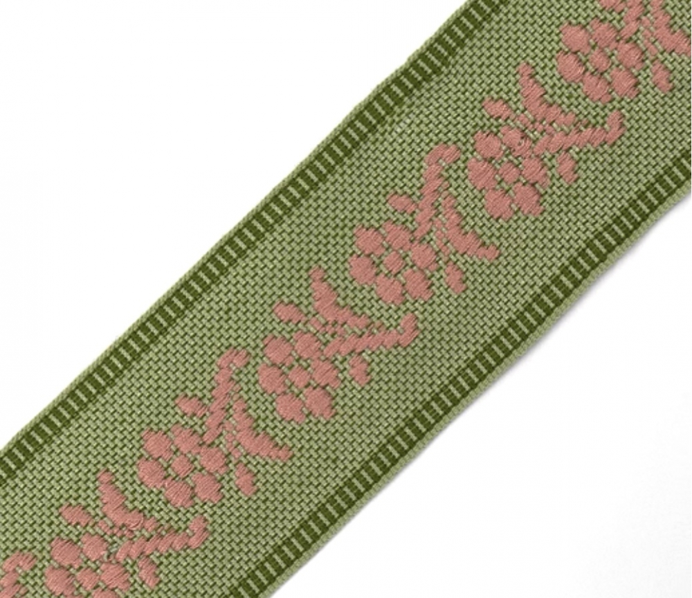 Bild 1 von Borte Jacquardborte Webband Band  - 45 mm breit - grün  rosa - 3 Meter
