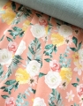 Bild 1 von Baumwollstoff - Blumen  -  pfirsich peach creme grün - 50 cm