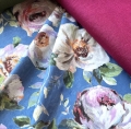 Bild 1 von Trachten Dirndl Stoff - knitterarm - Blumen groß - blau beere pastel  cremeweiß - 190 cm