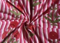 Baumwollstoff - Indien  - blockprint Handdruck Blumen Streifen rot rosa grün - 50 cm