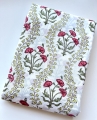 Baumwollstoff - Indien  - blockprint Handdruck Blumen Rankenmuster cremeweiss rot gelb grün - 50 cm