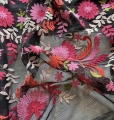 Bild 2 von Reststück  Blumen  bestickt -  dehnbar  - schwarz rosa pink  - 120 cm