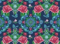 Baumwollstoff Popeline - Blumen - dunkelblau -  50 cm