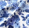 Bild 1 von Reststück Baumwollstoff - Blumen  - cremeweiss Blautöne  - 98 cm