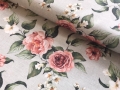 Rosen Dirndl Stoff  Franziska Leinenoptik - knitterarm - Blumen - salbei altrosa koralle - 50 cm