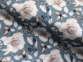 Rosen Dirndl Stoff  Larissa - knitterarm - Blumen - altblau  creme - 50 cm