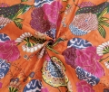 Baumwollstoff - Indien  - blockprint Handdruck Blumen dunkel orange pink blau - 50 cm