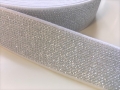 Reststück Gummiband - 2,5 cm  - Lurex weiß/silber Gürtel elastisch gewebt - 57 cm