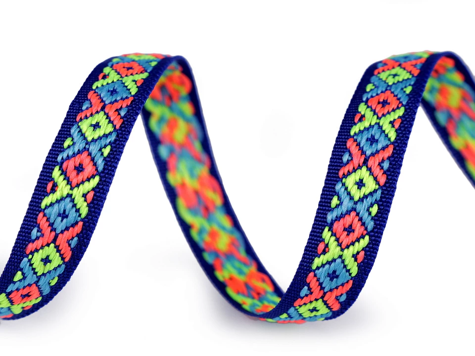 Borte Jacquardborte Webband Band  - 10 mm breit - königsblau gelb neon - 3 Meter