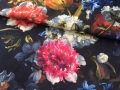 Trachten Dirndl Stoff  - knitterarm - Blumen groß - schwarz creme pink    - 50 cm