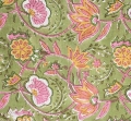 Bild 2 von Baumwollstoff - Indien  - blockprint Handdruck Blumen grün rosa gelb - 50 cm