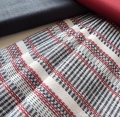Bild 1 von Jacquard Dirndlstoff  gewebt Querstreifen - blau rot cremeweiss - 200 cm
